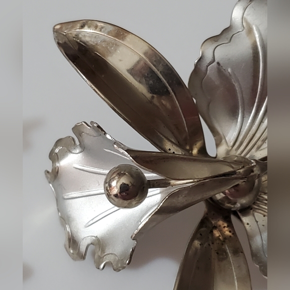 Coro Vintage 40's 50's orchid iris Parure set brooch earrings necklace silver - Picture 16 of 16